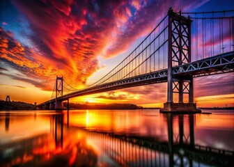 Obraz premium Silhouette of Scenic Washington Bridge 3 at Sunset, Dramatic Sky
