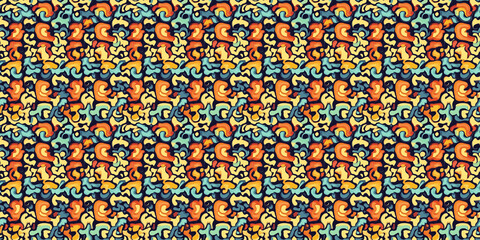 Fototapeta premium Colorful seamless pattern featuring abstract shapes and vibrant colors in a modern design aesthetic. Pattern Crazy