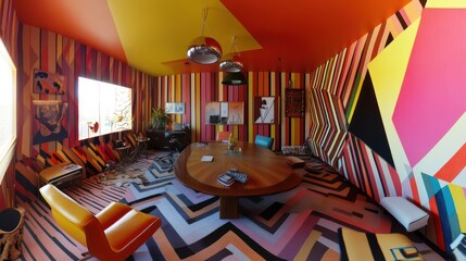 Colorful interior, meeting room, art, vibrant, design, modern