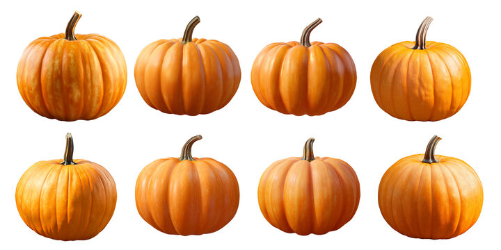 Set of Halloween pumpkins, Carved halloween jack o lantern pumpkin isolated on transparent background, Halloween pumpkin png	