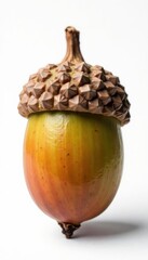 Mature bur oak acorn, sharp focus, white backdrop , high-resolution, seed, fall