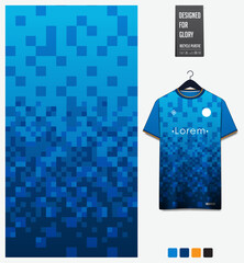 Geometric pattern with gradient background for fabric textile design. Sport shirt mockup template for football, soccer, basketball, cycling, running, rugby, baseball, racing, or sportswear.