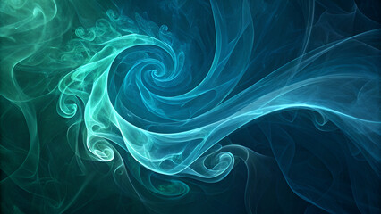 A mesmerizing abstract digital art piece featuring swirling blue-green smoke-like patterns, creating a fluid and dreamy effect.