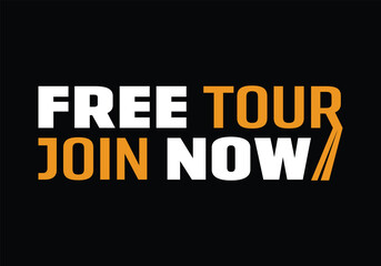 Fototapeta premium Free Tour, Join Now text based logo minimal road trip travel logo on black background
