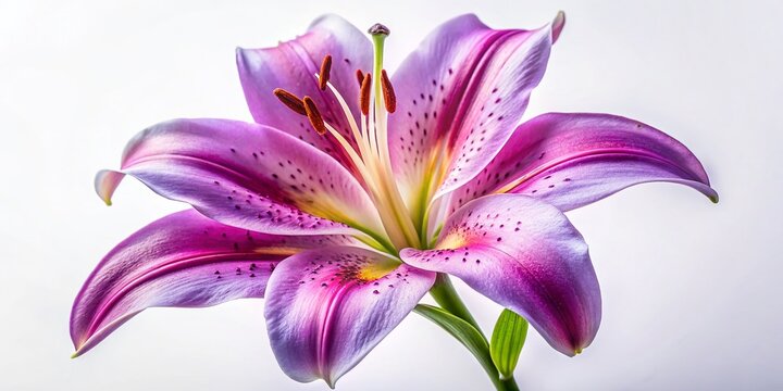 Single Violet Polypetalous Lily Bloom on White Background - Delicate Floral Photography