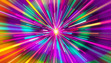 Obraz premium A radiant abstract background with bright, colorful streaks radiating outward from a central point, creating a lively and energetic atmosphere. Perfect for modern and creative designs
