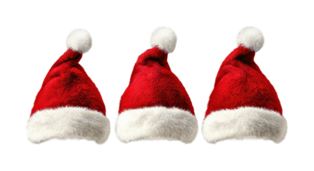 Festive santa hats for holiday celebrations isolated on transparent background png