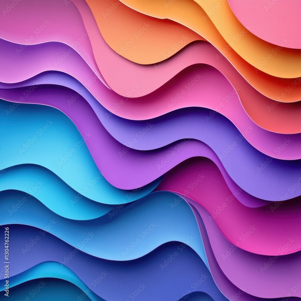Aufkleber abstract layered paper art with vibrant gradient colors and wavy shapes creating a dynamic and moder