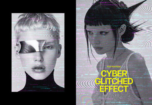 Cybercore Glitched Poster Photo Effect Mockup