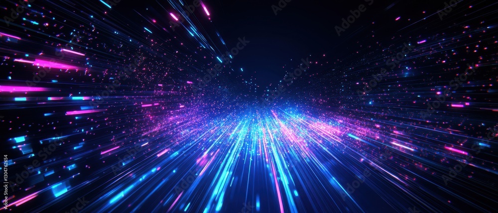 Poster dynamic abstract background with glowing lines and particles in blue and pink tones for modern techn