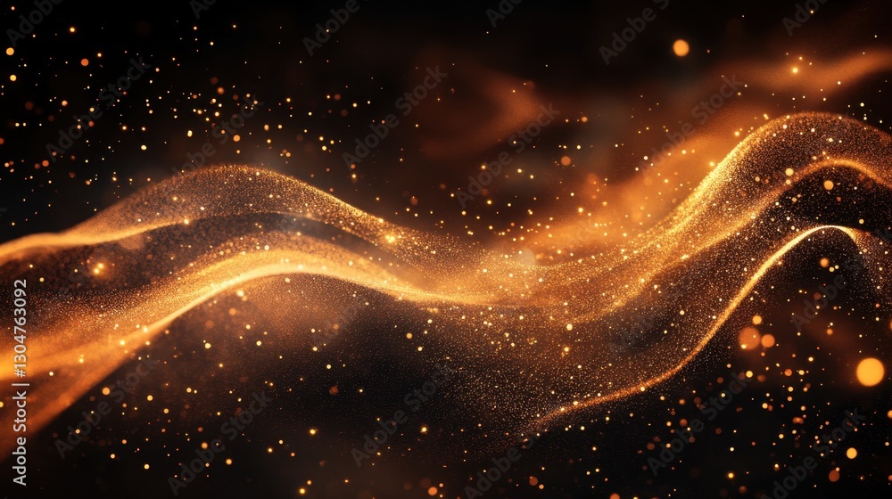 Poster golden streaks of light with floating particles on a dark backdrop create a magical and ethereal atm