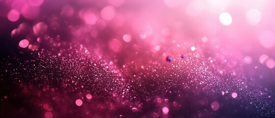 Luminous magenta glitter texture with sparkling bokeh lights creating a magical and dreamy atmosphere perfect for abstract design