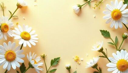 Obraz premium Sun-dappled chamomile floral pattern on neutral beige , flowers, pattern, shadow