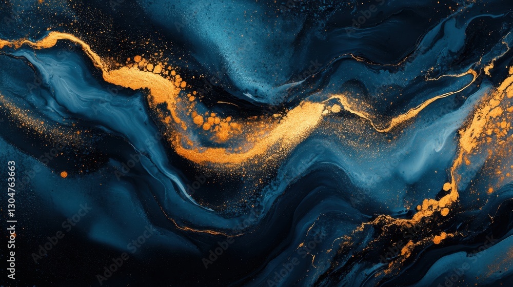 Poster captivating abstract art featuring fluid gold veins on a deep teal backdrop creating a luxurious and