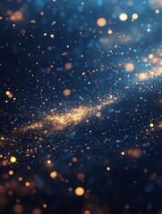 Fototapeta premium Ethereal cosmic dust cloud of shimmering gold and blue particles creating a magical celestial atmosphere