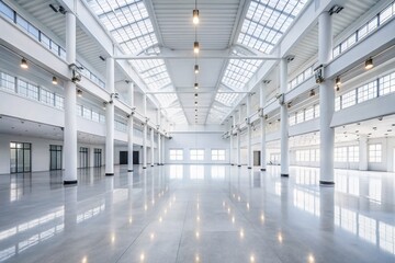 Obraz premium Spacious White Pavilion Lobby: Empty Hall Interior Architecture Stock Photo