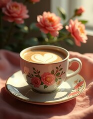 Fototapeta premium Close-Up of Coffee Set With Floral Design