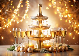 Sparkling Champagne Fountain at Elegant Festive Gathering - Luxury Event Photography
