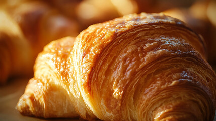 Freshly baked croissant with crispy golden layers