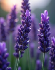 Close-Up of Raindrops Glistening on Lavender