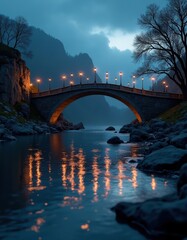 Close-Up of Bridge Over River at Night