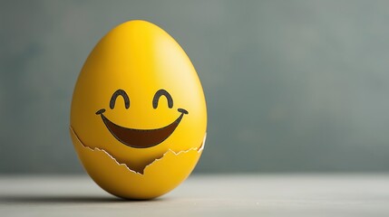 Cracked yellow egg with a smiling face