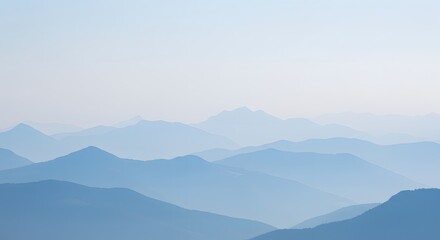 Layered Blue Mountain Range Landscape with Soft Light and Distant Peaks