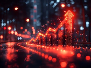 Vibrant Glowing Bar Graph With Upward Shooting Arrow Showcasing How a Business Loan Leads to Financial Growth and Success
