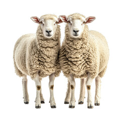 Fototapeta premium Pair of sheep grazing in pasture nature isolated on transparent background png