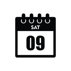 calender icon, 09 saturday icon with white background