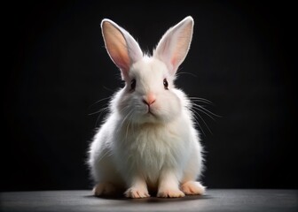 Obraz premium Studio Shot: White Rabbit on Black Background - High-Resolution Documentary Photography