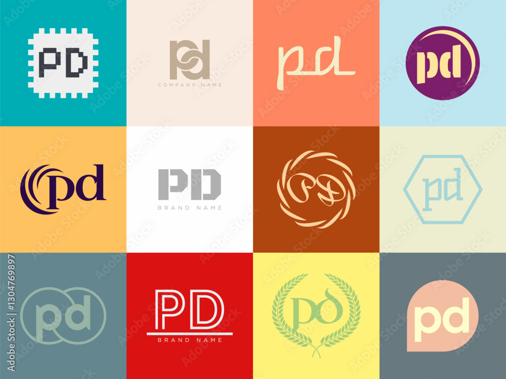 Fototapete pd logo company template. letter p and d logotype. set different classic serif lettering and modern 