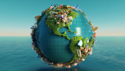 Fototapeta premium This vibrant illustration showcases global environmental protection and waste sorting efforts.