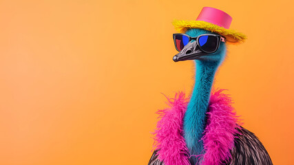 The emu bird flaunts its vibrant, fashionable attire in this creative animal concept, making it an ideal choice for a unique birthday party invite.