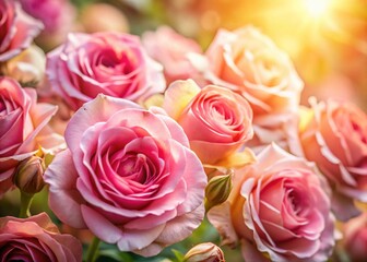 Stunning Close-Up of Blooming Pink Roses in Sunlight - Long Exposure Photography