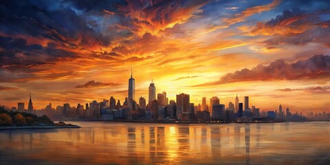Fototapeta premium Stunning Hudson River Sunrise with NYC Skyline Panorama