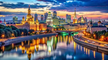 Obraz premium Stunning Panoramic Skylines of Russia's Major Cities at Night