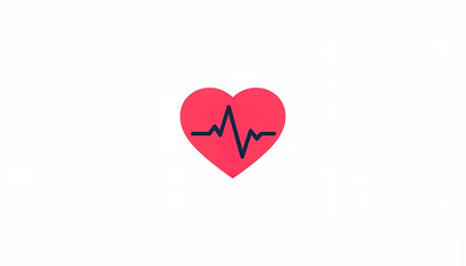 Heart symbol with heartbeat line on white background, vibrant healthcare concept, modern minimalist design