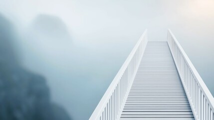 Fototapeta premium Serene Pathway Bridge Emerging from Foggy Landscape