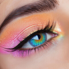 Obraz premium Makeup of beautiful female eyes with long eyelashes. Hand drawn modern fashion illustration of a girl's face. Beauty background for black mascara cosmetic poster design.