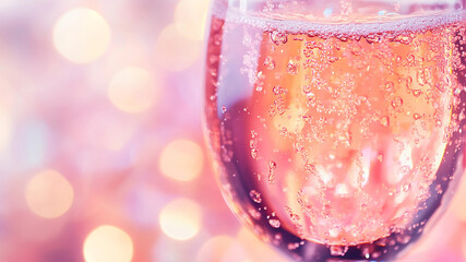 Under the enchanting glow of blurred golden lights, two rose champagne glasses stand ready to toast to love, new beginnings, and cherished memories. 