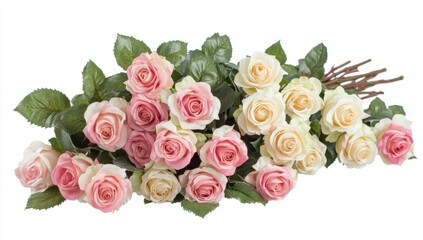 Pink and Cream Roses Bouquet on White