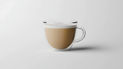 The warmth of a freshly brewed latte shines through a transparent glass, highlighting its smooth texture and inviting color. 