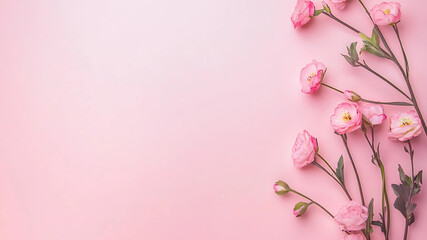 Soft pastel petals bloom against a dreamy light pink canvas, creating a timeless and romantic composition.