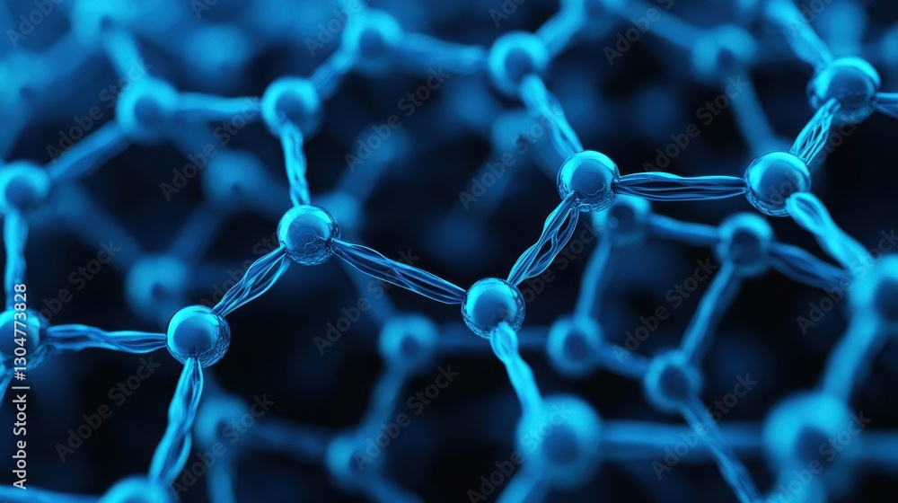Poster high-resolution close-up of abstract blue molecular structure with connected atoms and bonds in digi