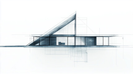 Modern A-Frame House Architectural Sketch with Blueprint Lines