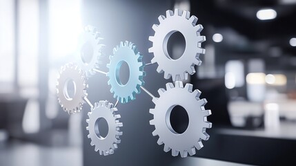 Futuristic Gears Digital Interface in Modern Workspace