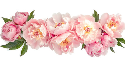 A graceful frame of lush pink peonies gently embraces a pristine white background, evoking romance and elegance. This delicate composition provides the perfect setting for wedding invitations