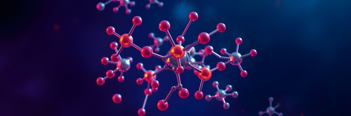 3D abstract molecule structure atoms for Chemical Research Scientific Carbon Connection Atomic Chemistry Laboratory Education Banner