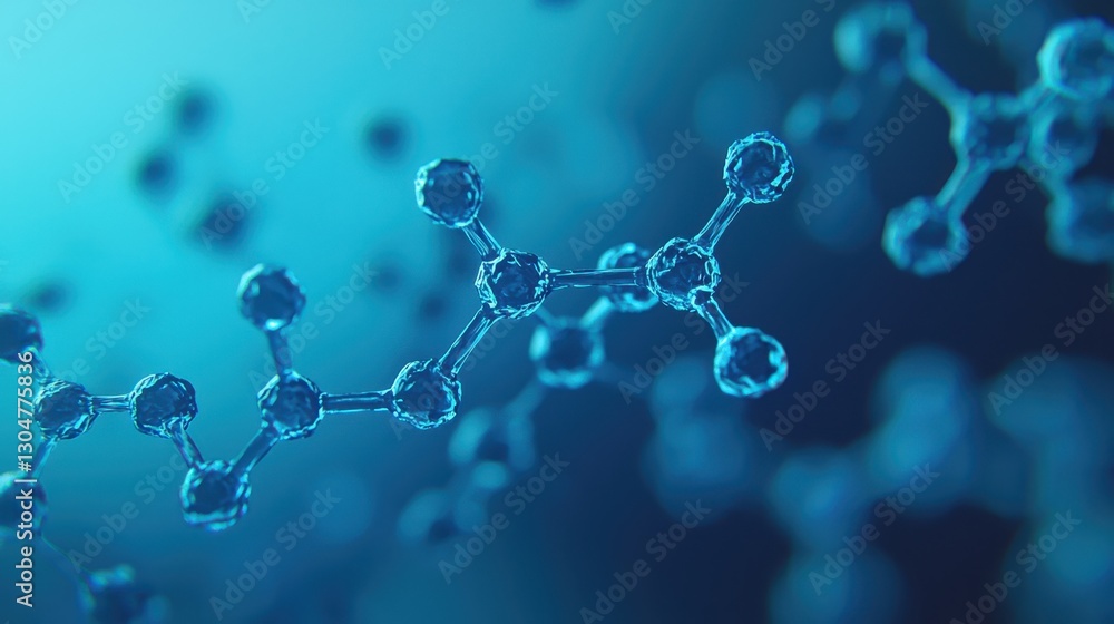 Poster abstract molecular structure with blue lighting in a scientific and technological setting for backgr